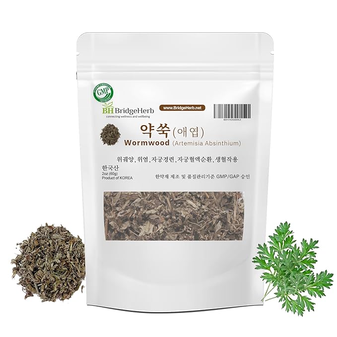 Wormwood (Artemisia Absinthium) Herbal Tea Cut | 약쑥(애엽)– 2oz/60g | Premium Natural Dried Korean Herbs | Pure Loose Leaf Herbal Infusion | Traditional Wellness Tea (Product of Korea) (BridgHerb)