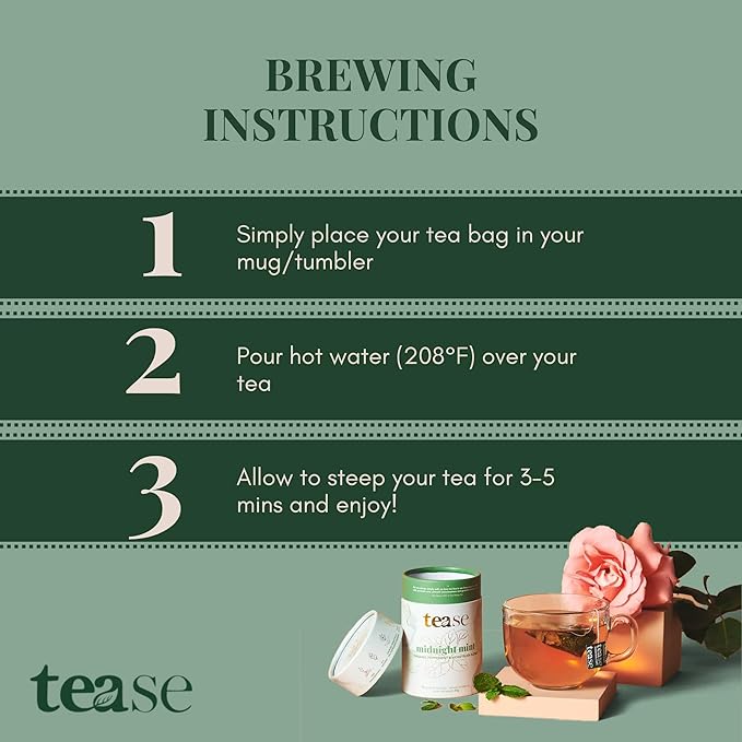 Tease Tea Organic Peppermint Tea - Midnight Mint Digestive Health Herbal Drink Stomach Relief Caffeine Free Drink Made with Peppermint Spearmint and Peach For Calming and Soothing Blend