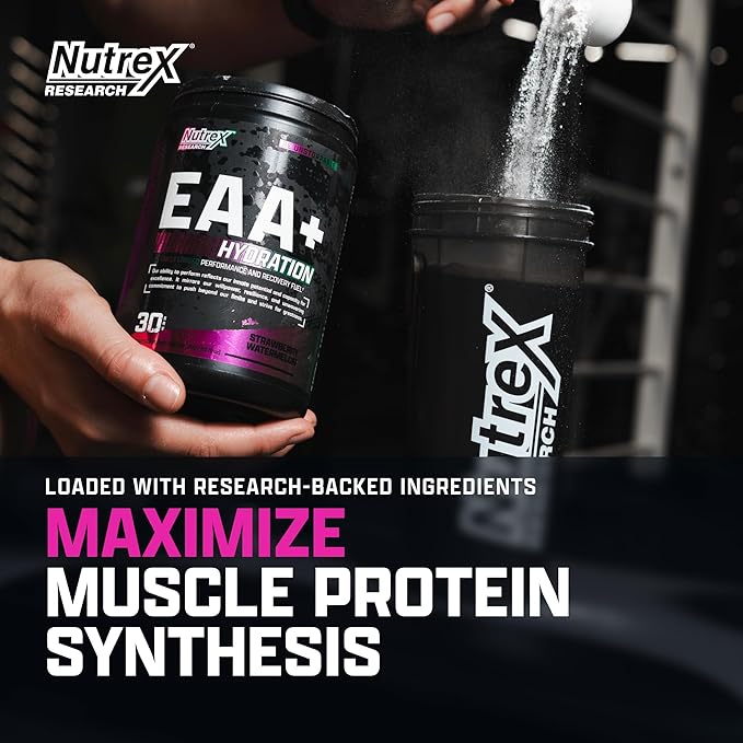 Nutrex Research EAA Hydration | EAAs + BCAA Powder | Muscle Recovery Strength Muscle Building Endurance | 8G Essential Amino Acids + Electrolytes | Strawberry Watermelon 30 Serving