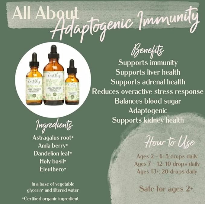 Earthley Wellness Adaptogenic Immunity Support Immune Health All Year Round Nutritional Support for A Healthy Body Zero Added Flavors Colors Sugars or Allergens (2oz)