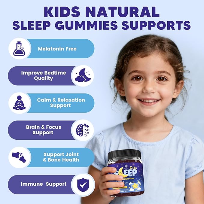 Kids Sleep Gummies Melatonin Free - with Magnesium Glycinate Lemon Balm L-Theanine &amp GABA - Calming Relaxation Support Natural Sleep Quiet Mind - Berry Flavor Non-Habit Forming