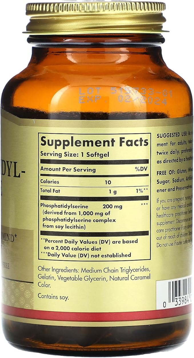 Solgar Phosphatidyl-Serine 200 mg 60 Softgels - Premium Brain Health Supplement Supports a Healthy Mind &amp Cognitive Function - Gluten Free Dairy Free - 60 Servings