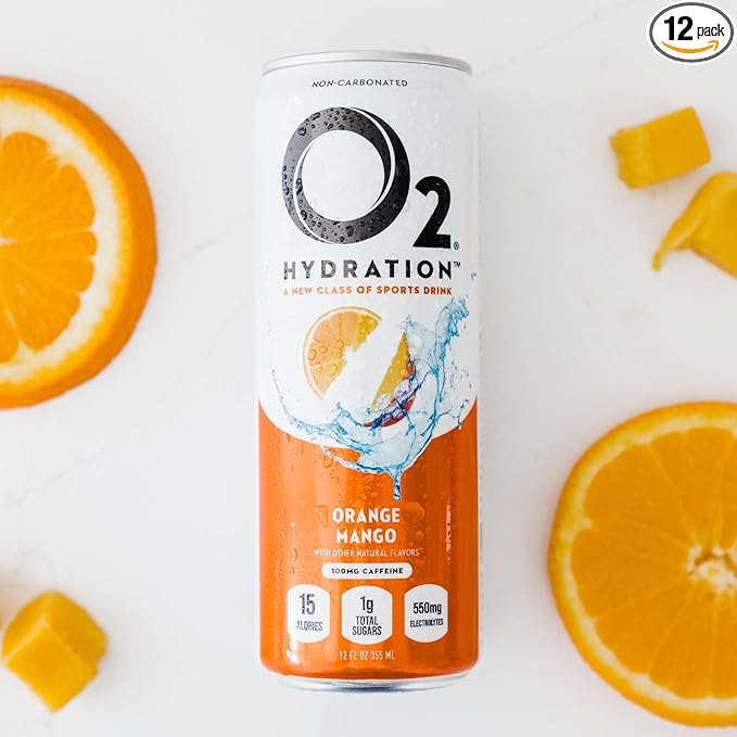 O2 Orange Mango Post Workout Recovery Drink - Caffeinated Electrolyte Drink for Daily Hydration