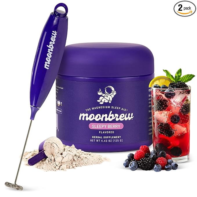 MoonBrew Sleep Aid Sleepy Berry Smoothie Drink Mix &amp Electric Milk Frother Bundle