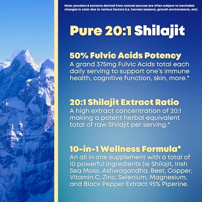 Shilajit Pure Himalayan Organic Capsules with Irish Sea Moss Ashwagandha Copper Beet Root - Fulvic Acid Trace Minerals Supplement for Men &amp Women - 180 Count Non-GMO Gluten-Free