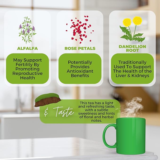 Fertility and Pregnancy Support Loose Leaves Tea For Her w/ Alfalfa Nettle Leaf | Organic Herbal Tea | 2 oz (57 gram) | Decaf Vegan Healthy Zero Caffeine Herbs No Natural or Artificial Flavors