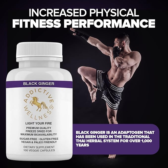 Addictive Wellness Black Ginger Capsules (Kaempferia Parviflora) – Freeze-Dried Full Spectrum Supplement for Energy &amp Stamina Support – Black Ginger Extract – 100 Veggie Capsules