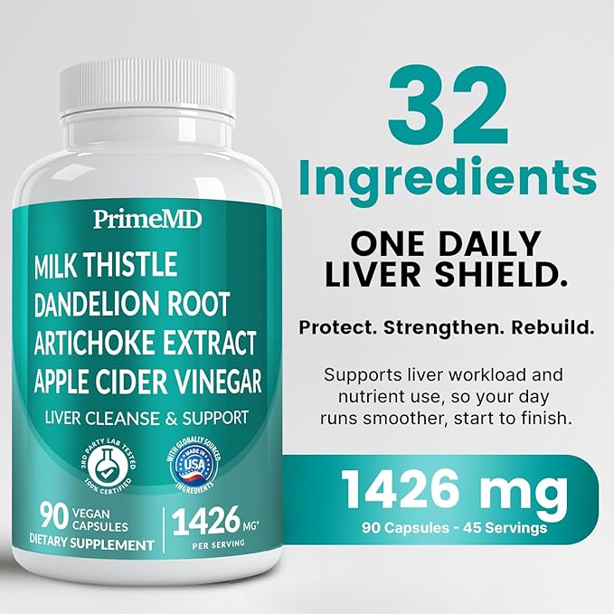 32-in-1 Liver Support with Milk Thistle Supplement – Liver Detox with Silymarin Artichoke Extract &amp Beetroot Powder – Comprehensive Wellness Formula for Liver Cleanse – 1426mg (90 count) (Pack of