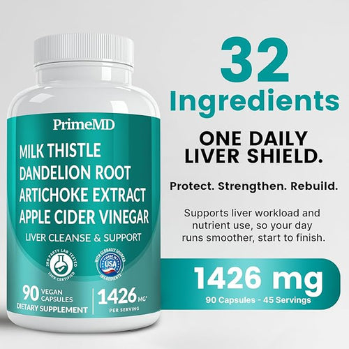 32-in-1 Liver Support with Milk Thistle Supplement – Liver Detox with Silymarin Artichoke Extract &amp Beetroot Powder – Comprehensive Wellness Formula for Liver Cleanse – 1426mg (180 count) (Pack o