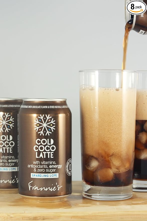 KauffmanTreats Frannie Sparkling Beverage- Zero Calories &amp Sugar Aspertame Free: 8-Ct 12 Oz. Cans (Cold Coco Latte)