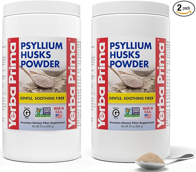 Yerba Prima Psyllium Husks Powder - 24 oz (Pack of 2) - Unflavored - Fine Ground - Natural Fiber Supplement with Soluble &amp Insoluble Fiber