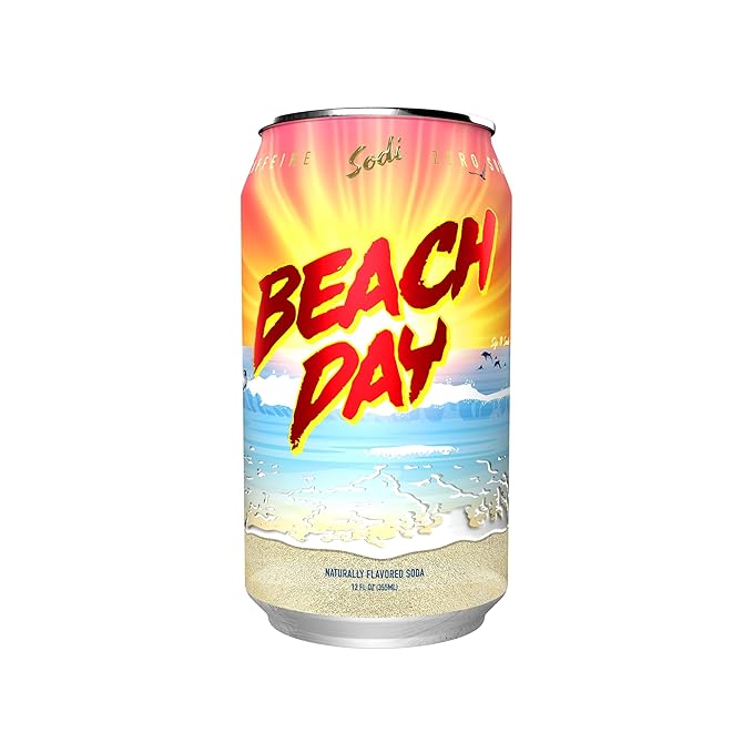 Sodi | Better For You Sparkling Soda Pop | Beach Day | Zero Sugar | Zero Caffeine | Zero Colors or Dyes | Gluten Free | Naturally Flavored | 12fl oz Pack of 12