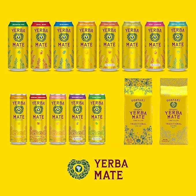 Yerba Madre Organic Yerba Mate Variety Pack 150mg Natural Caffeine Energy Drink Alternative No Jitters or Crash 15.5 Oz Cans (Pack of 12)