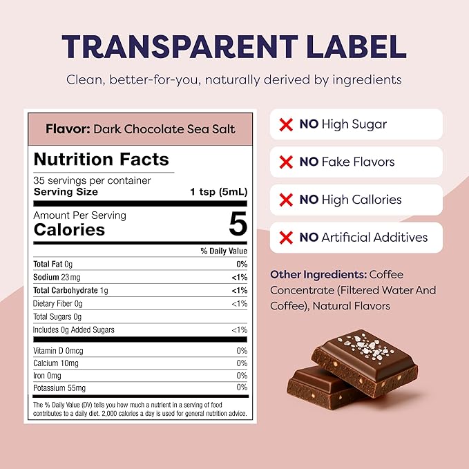 Coffee Concentrate - Limited Release Flavors - Cold Brew Coffee Perfect for Hot or Iced Instant Coffees Hot Drinks Cold Brew Concentrate 35 Servings - Dark Chocolate Sea Salt