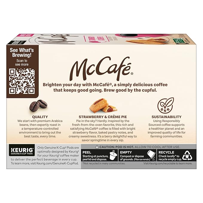 McCafé Strawberry &amp Crème Pie Light Roast Flavored Coffee Single Serve Keurig® K-Cup Pods Limited Edition 60 Count (6 Packs of 10)