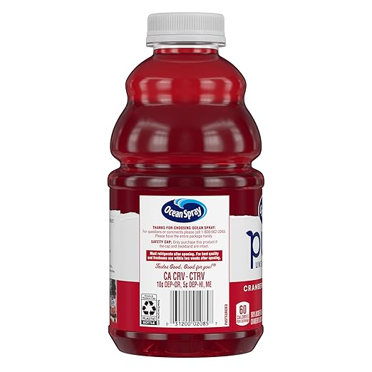 Ocean Spray® Pure Unsweetened Cranberry 100% Cranberry Juice From Concentrate 32 Fl Oz Bottle (Pack of 8)