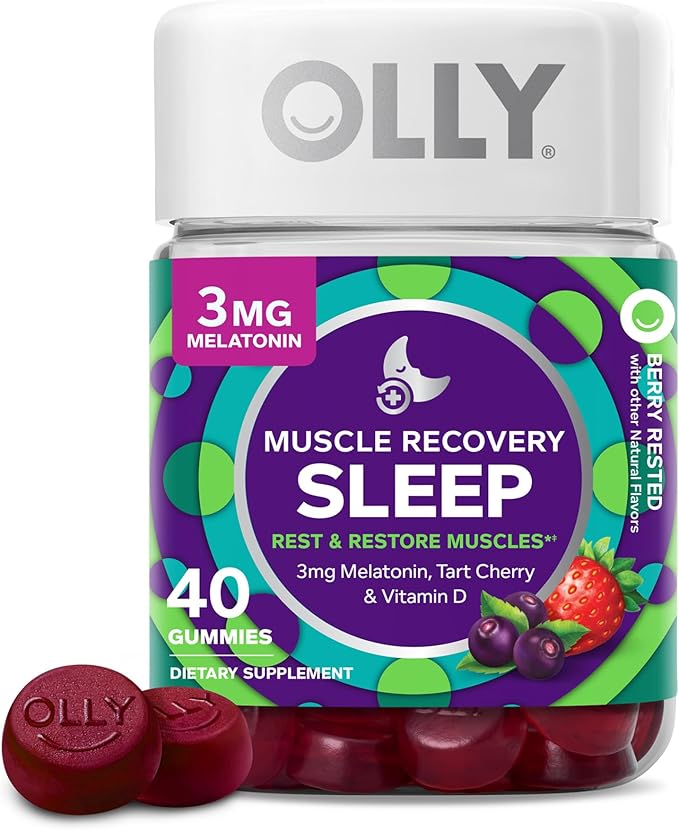 OLLY Muscle Recovery Sleep Gummies with Melatonin Tart Cherry &amp Vitamin D Constipation Relief Gummies with Rhubarb Prunes &amp Amla - 40 &amp 30 Count