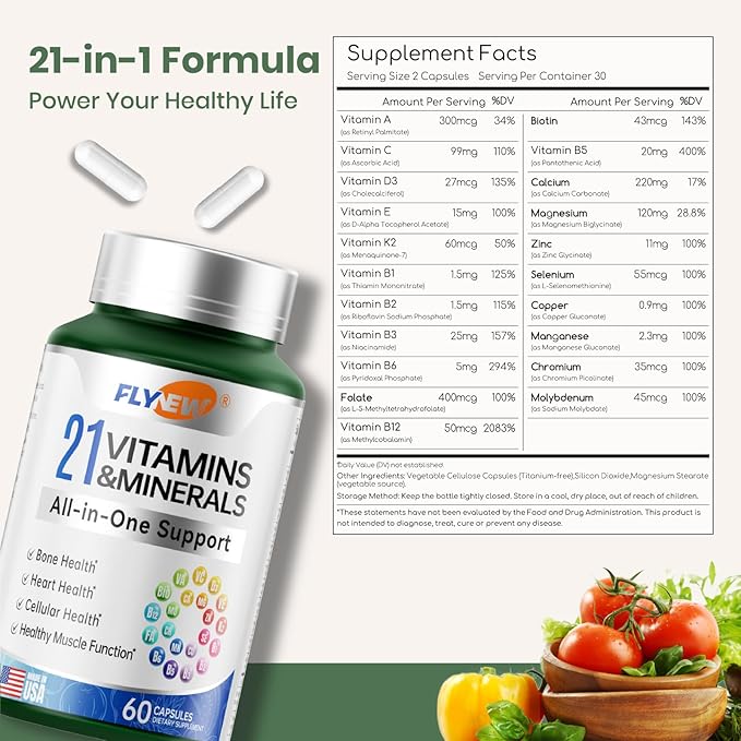 Multivitamin for Women &amp Men - Mens &amp Womens Multivitamin for Bone Skin &amp Immune Health Support 21 in 1 Multivitamins Supplement Multivitamins with Gluten &amp Allergen Free Non GMO