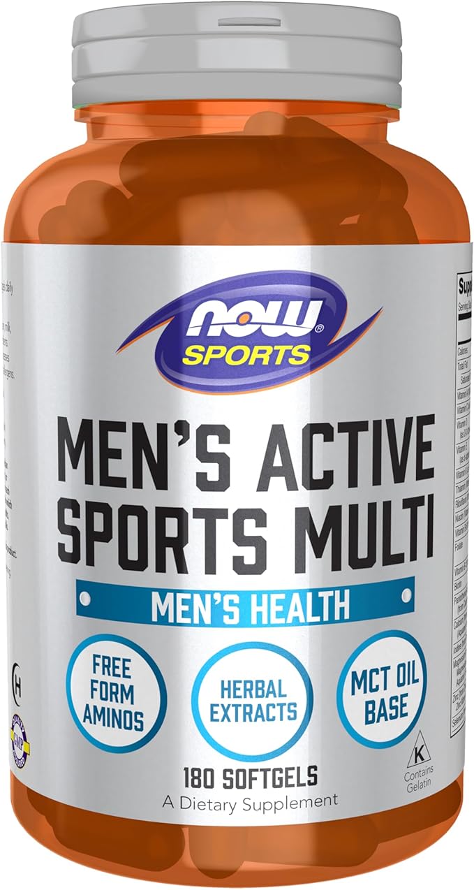 NOW Foods Sports Nutrition Men's Extreme Sports Multi with Free-Form Amino Acids ZMA® Tribulus MCT Oil and Herbal Extracts 180 Softgels