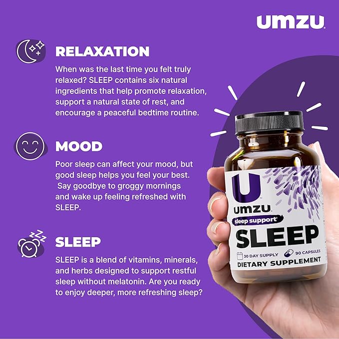 UMZU Sleep Magnesium Glycinate Supplement (30 Day Supply) – with GABA L-Theanine Zinc &amp Herbal Extracts – Magnesium Glycinate for Sleep Relaxation Calm Mood &amp L-Theanine Nightly Wellness Supp
