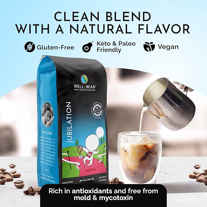 Well-Bean Coffee - Jubilation Blend Coffee Beans Colombian and Nicaraguan Whole Bean Coffee Gluten-Free Vegan Keto Coffee Beans Whole Medium Roasted Coffee 2 lb