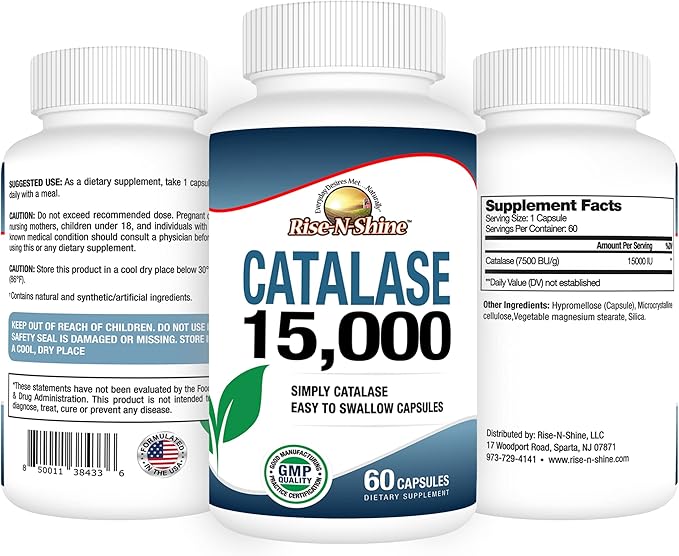 Rise-N-Shine Catalase Supplement 15000 -Powerful Antioxidant Enzyme for Hair Health Strong Hair Support and More - 60 Count (60-Day Supply)