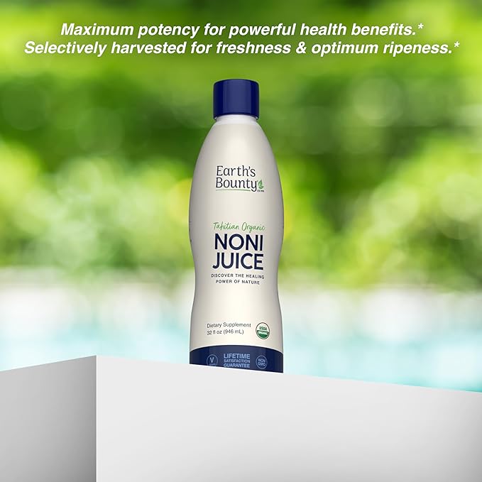Earth's Bounty Tahitian Organic Noni Juice - 32 fl.oz - 100% Pure Natural Immune &amp Joint Support - Organic Kosher Noni Juice - No Additives (Pack of 2)