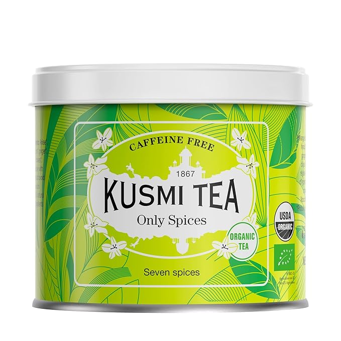 Kusmi Tea - Only Spices - Organic Herbal Tea with Cinnamon Aniseed Ginger Licorice Fennel &amp More Spices - Caffeine Free - Enjoy Hot or Iced - Loose Leaf Tea - Tin Box of 3.5 oz for about 50 cu
