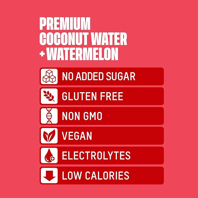 Once Upon a Coconut Premium Watermelon Coconut Water - Low Calorie All-Natural Drink with Electrolytes - Non-GMO - Gluten-Free - 10.8 Fl Oz (Pack of 12)
