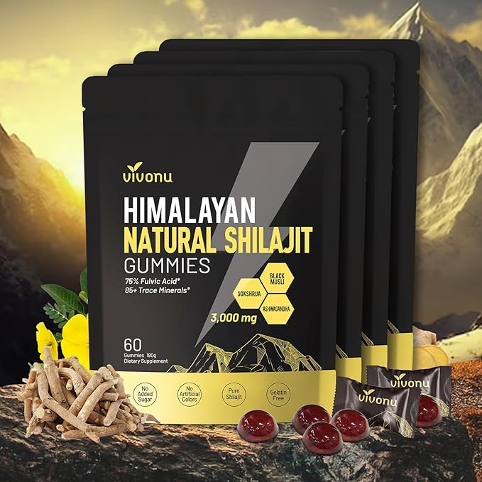 VivoNu Pure Himalayan Shilajit Gummies micronutrient Supplement Himalayan Premium Ingredient with Shilajit - Ashwagandha Gokshura Fulvic Acid &amp 85+ Trace Minerals I for Men Women I Non-GMO