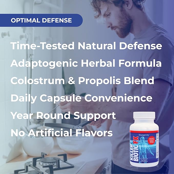 Youngevity Killer Biotic FX - Immune System Support | Sourced from Bee Propolis Mushrooms &amp Colostrum | Natural Immunity Support | 60 Capsules