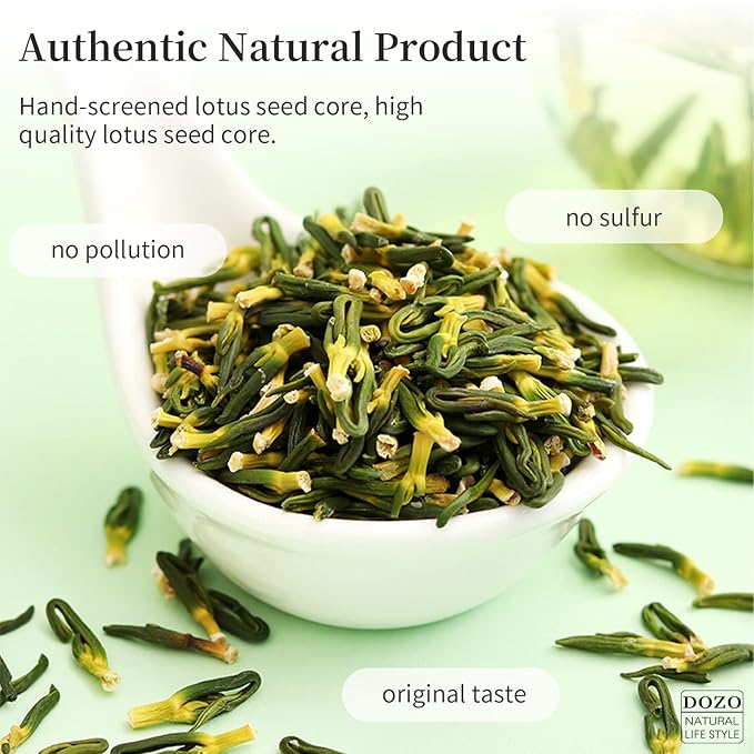 DOZO Dried Lotus Plumule Tea 10.58oz/300g Wild Natural Lotus Seed Core Premium Chinese Herbal Bitter Tea Dried Herbs Sulfur Free Caffeine Free 莲子心 特级免洗莲子芯