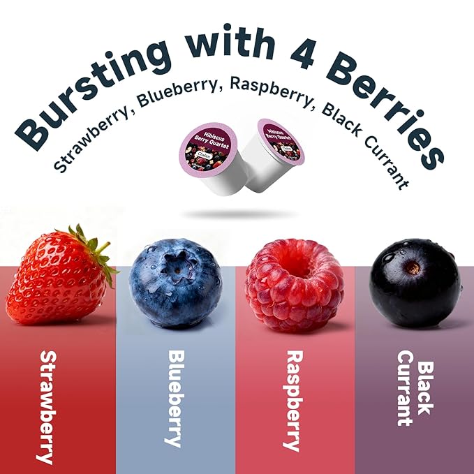 Chaism Hibiscus Berry Quartet - Herbal Tea Pods 4 Berries Blend Caffeine Free 24 K Cups