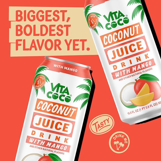 Vita Coco Coconut Juice Mango | Bold Tropical Taste | Natural Electrolytes | Sweet Refreshing Hydration | 16.9 oz can (Pack of 12)