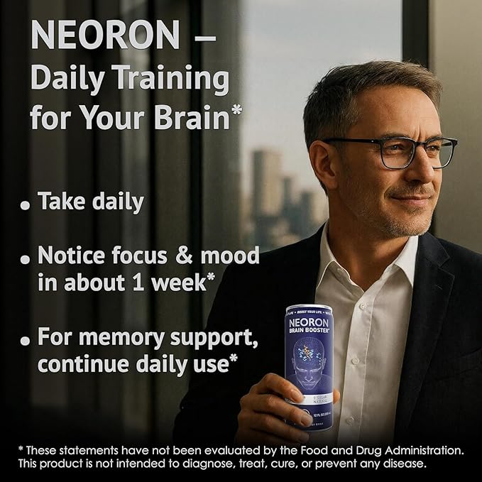 NEORON Focus + Calm | Sugar-Free Nootropic Drink for Mental Clarity - Stress &amp Burnout Support (12-Pack Blueberry &amp Mint)