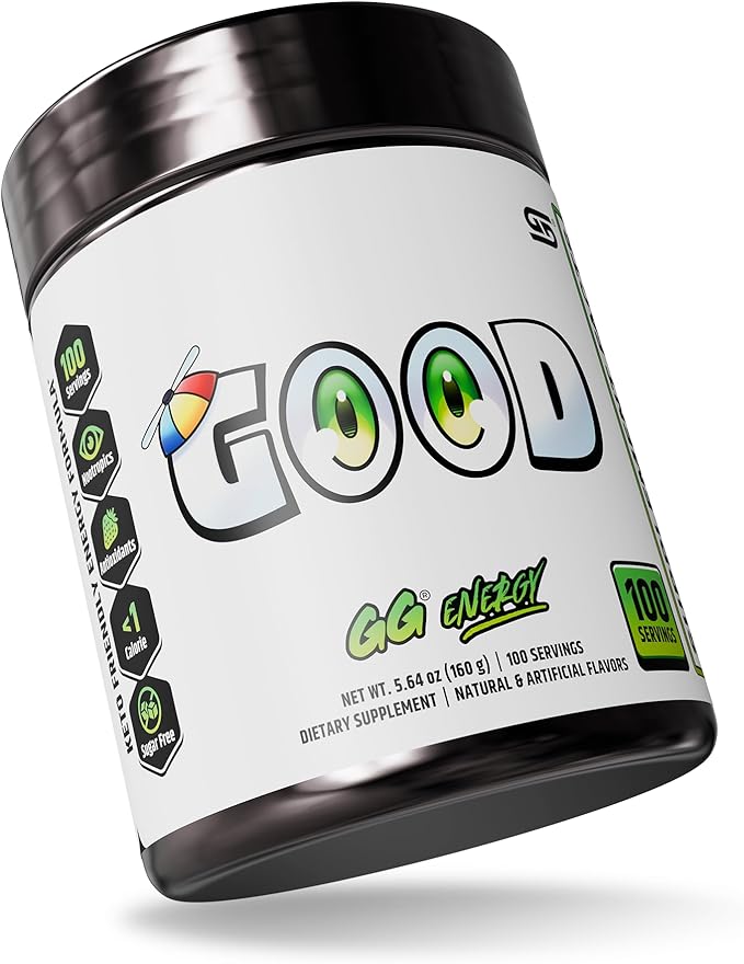 Gamer Supps GG Energy - Good by SMii7Y (100 Servings) - Keto Friendly Gaming Energy and Nootropic Blend Sugar Free + Organic Caffeine + Vitamins + Immune Support Powder Drink