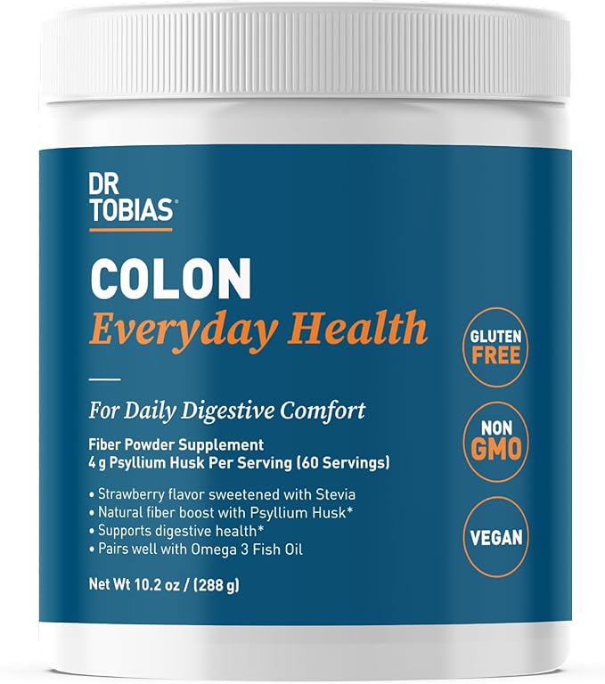 Dr. Tobias Colon Everyday Health - Gut Health for Women &amp Men - Psyllium Fiber Powder Drink with 4g Psyllium Husk Powder per Serving Vegan Gluten Free Non-GMO Strawberry Flavor 60 Servings