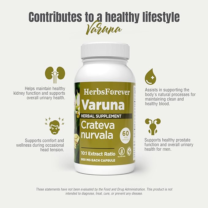 Herbsforever Varuna Nurvala Extract Capsules - Vegan &amp Gluten Free | Plant Based Supplement for Bladder &amp Kidney Function 800 mg per Capsules (60 Nos)