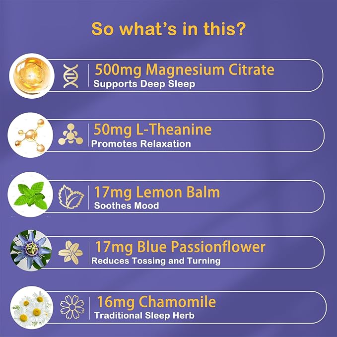 Sleep Gummies 500mg Magnesium Citrate High Absorption Magnesium Gummies with L-Theanine and Herbal Blend for Sleep Mood Relaxation for Adults Vegan Grape Flavor 120 Count