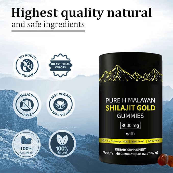 Shilajit Gummies | Alpha Gummies for Men | Lab Tested I No Added Sugar | Ashwagandha Gokshura | Fulvic Acid &amp 85+ Trace Minerals for Men Women | Non-GMO | 60 Gummy