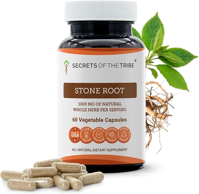 Secrets of the Tribe Stone Root 60 Capsules 1000 mg Responsibly farmed Stone Root (Collinsonia Canadensis) Dried Root (60 Capsules)