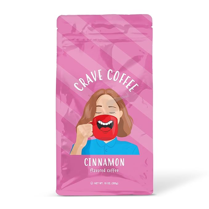 Crave Beverages Flavored Ground Coffee Bag Cinnamon – Flavorful and Fun Brew Made with 100% Arabica Beans - Flavor Enhanced 10 Oz