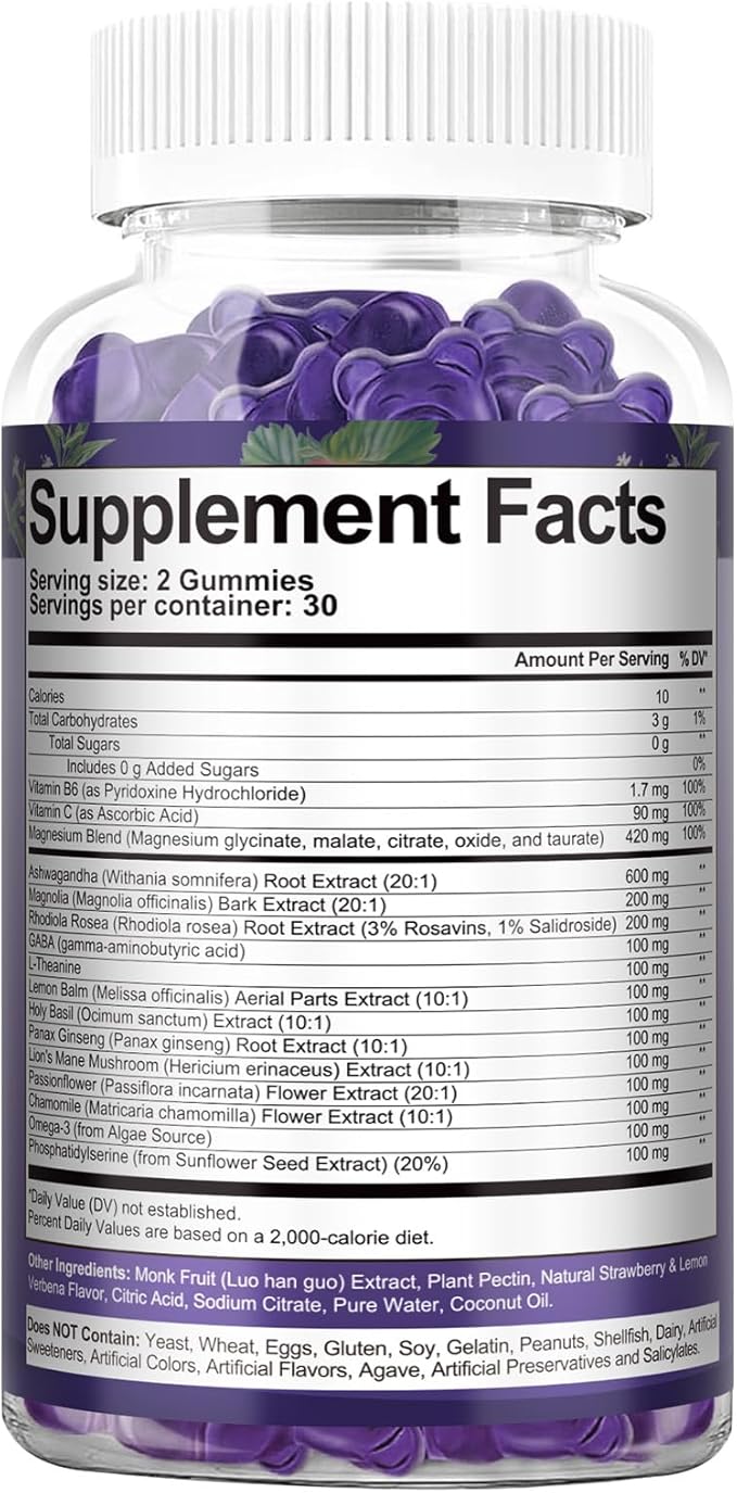 Cortisol Supplements for Women &amp Men 20-in-1 Cortisol Gummies with Ashwagandha Rhodiola Rosea Magnesium Phosphatidylserine Calm Focus Mood Support Healthy Cortisol Levels 30 Day Supply