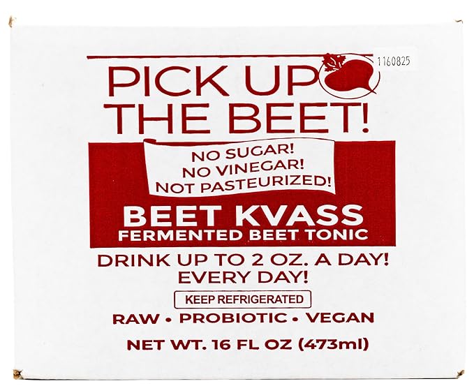 Pick Up The Beet Organic Beet Juice Kvass with Live Probiotics Vegan - Natural Nitric Oxide Boost Fermented Beet Tonic Sugar Cravings Support 16 Ounces 6 Bottles