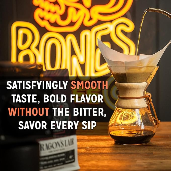 Bones Coffee Company Crazelnut and Salted Caramel Flavored Coffee Medium Roast Low Acid Arabica Beans | Auto drip and French Press Coffee Maker 12 Oz Ground