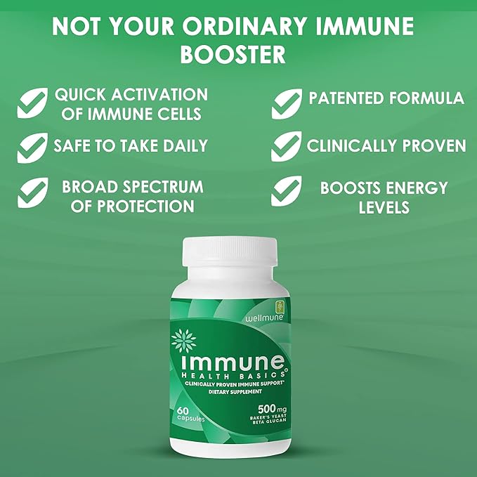 Ultra Strength Immunity - Clinically Proven Immune Support - Wellmune Highly Purified Beta Glucan - Gluten-Free Non-allergenic Non-GMO and Vegan Capsules - 60 Capsules 500 mg