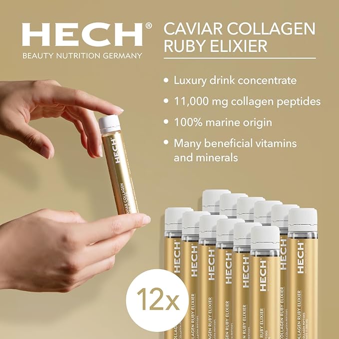Caviar Collagen Ruby Elixier - Beauty Supplement with 11000 mg Marine and Caviar Collagen Peptides Polyphenols and Complex of 9 bioactive Vita-Mineral Nutrients