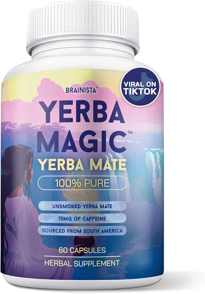 Yerba Magic Yerba Mate Capsules - 100% Pure Extract High Potency Energy &amp Focus - 75mg Clean Caffeine Yerba Mate Pill No Jitters No Fillers - Unsmoked South American Sourced - 60 Day Supply