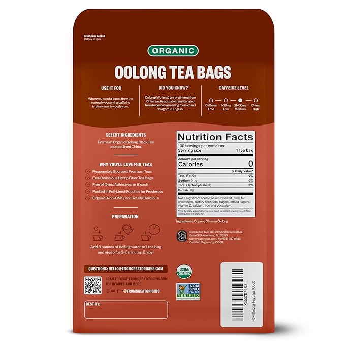 FGO Organic Oolong Tea Eco-Conscious Tea Bags 100 Count Packaging May Vary (Pack of 1)