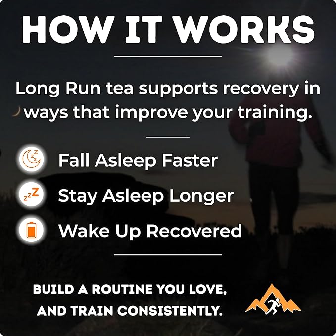 Rest &amp  Recover Sleep Tea by Long Run Co. – Caffeine‑Free Herbal Tea with Melatonin (25 Tea Bags) – All Natural Better Sleep &amp Recovery Wake Up Refreshed [6mg Melatonin Peach Cobbler]